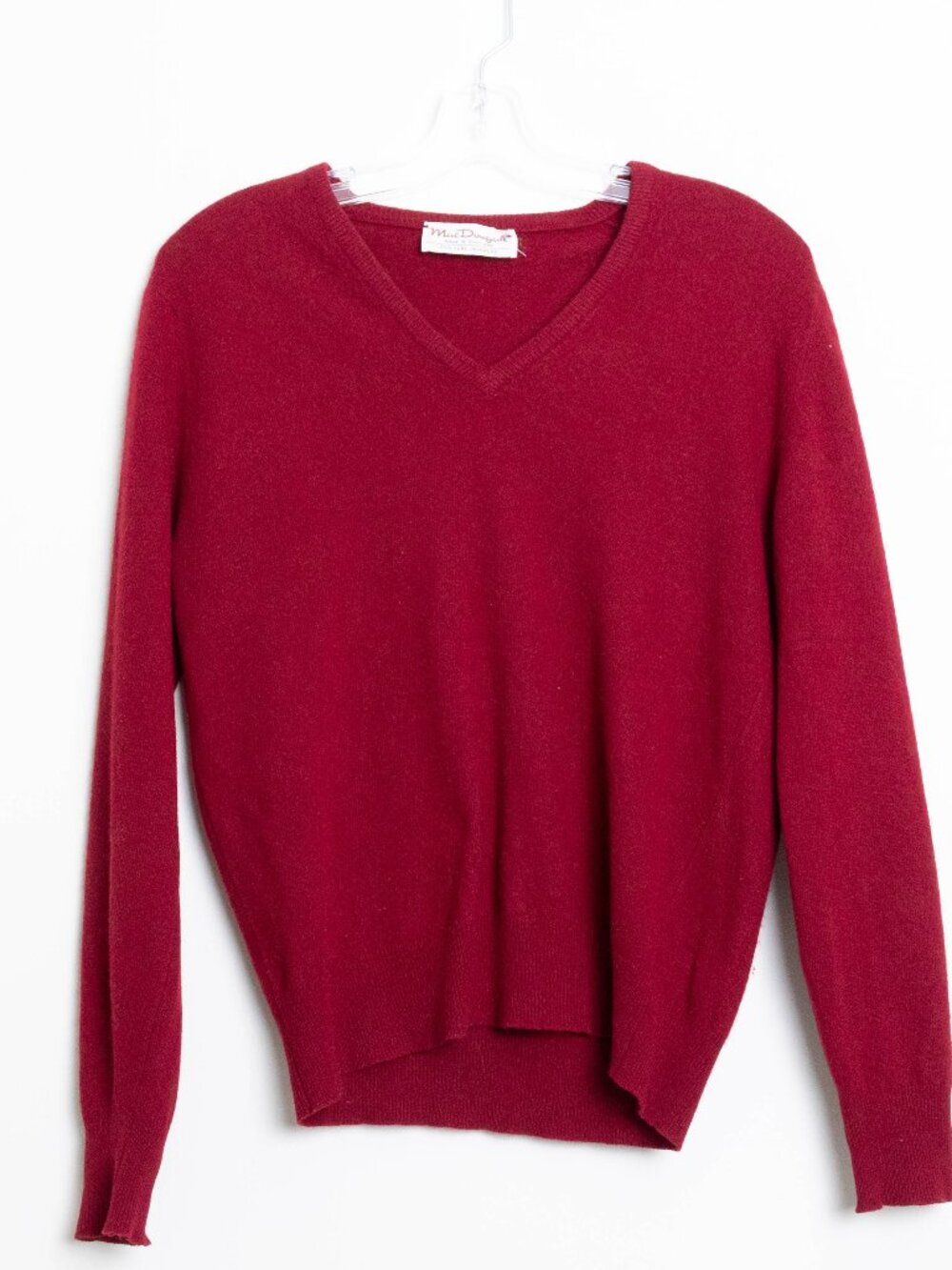 Vintage MacDougall 100% Pure Cashmere V-Neck Sweater Cranberry Red Scotland S - Picture 2 of 10